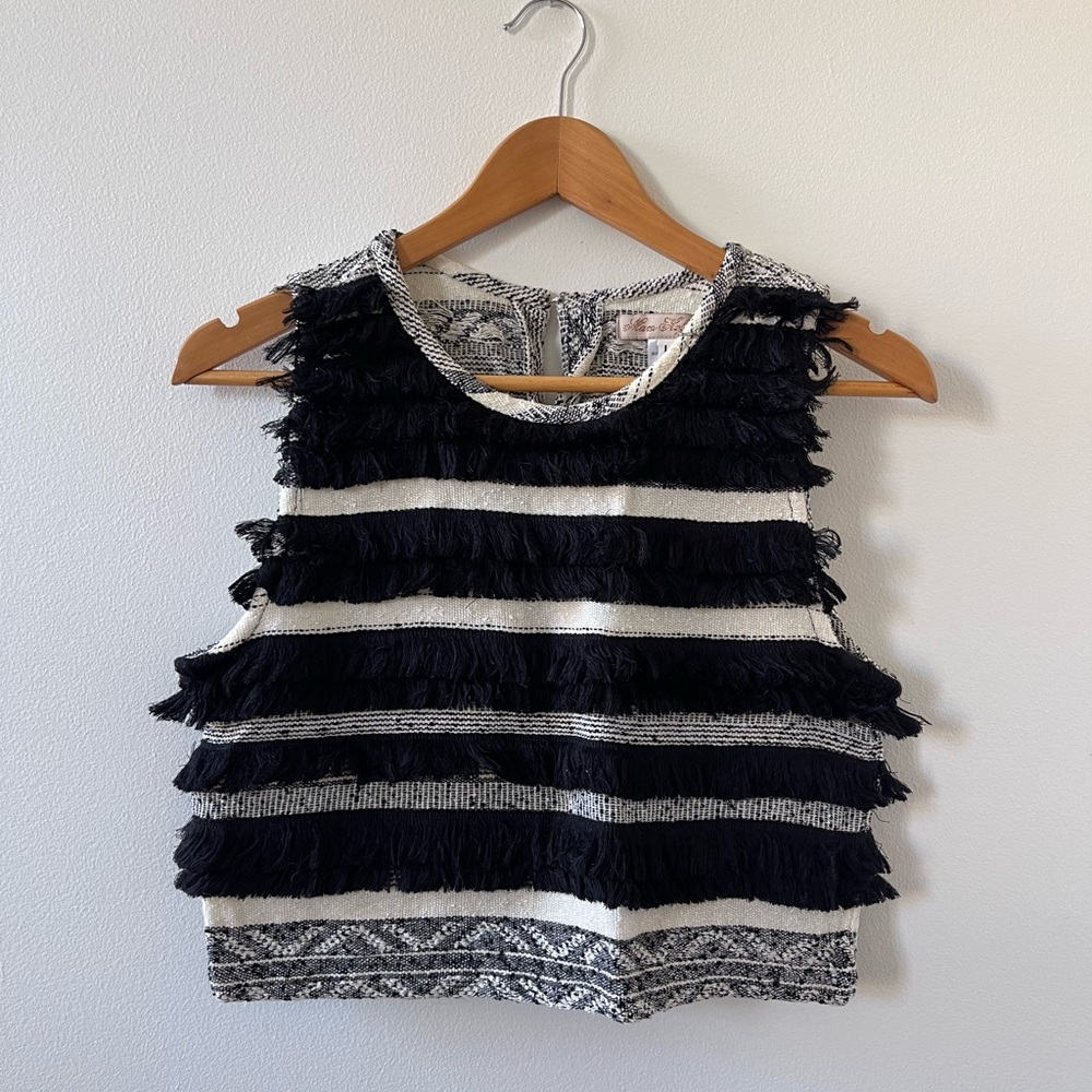 Boho Mara Hoffman Black and White Fringe Crop Top